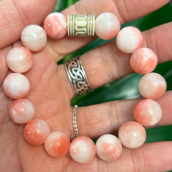 pink persian jade 12mm chunky elastic bracelet - Picture 2 of 3